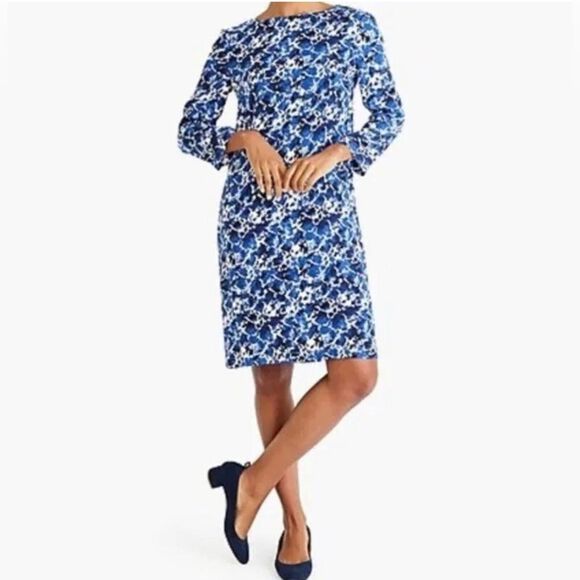 J.Crew Mercantile Blue & White Floral 3/4 Sleeve Knee Length Size Small - Picture 1 of 4